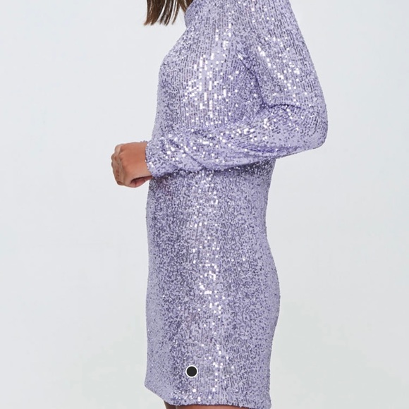 NWOT Metallic Sequin Shoulder Dress in Lavender - Picture 3 of 4